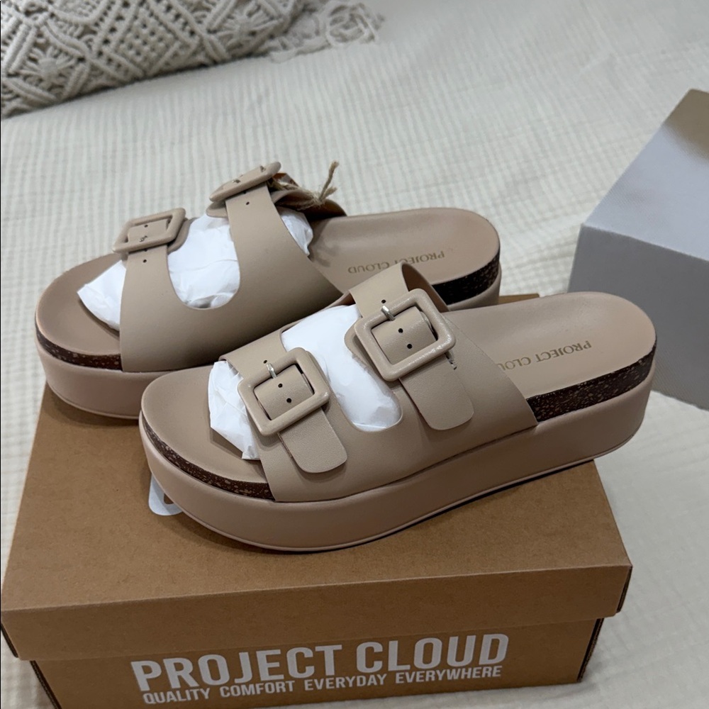 Project cloud wedge Nude Double-Buckle Platform Slide Sandals - Picture 5 of 8